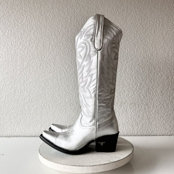 NEW Lane SMOKESHOW Womens Cowboy Boots 6 Silver Western Cowgirl Mid Calf Tall - Picture 4 of 11